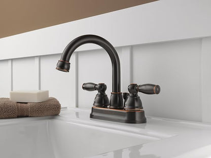 Peerless Claymore Centerset Bathroom Faucet, Oil Rubbed Bronze Bathroom Sink Faucet, 2 Handle Bathroom Faucet, Pop-Up Drain Assembly, Oil Rubbed Bronze P299685LF-OB