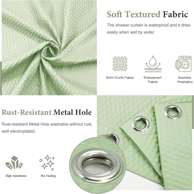 Tititex Solid Sage Green Cloth Fabric Shower Curtain Liner with 2 Magnets - Texture Soft Hotel Quality Waterproof Shower Liner, Light-Weight & Machine Washable 60x72 inch