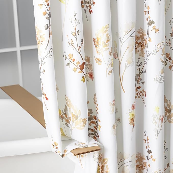 Shower Curtain for Bathroom,Terracotta Rust Burnt Orange Color Fabric Boho Farmhouse Rustic Floral Leaves Theme Shower Curtains Set with Hooks,72x72 Inch