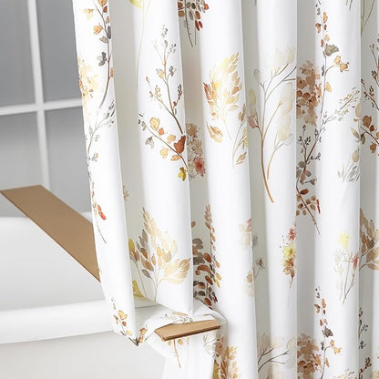 Shower Curtain for Bathroom,Terracotta Rust Burnt Orange Color Fabric Boho Farmhouse Rustic Floral Leaves Theme Shower Curtains Set with Hooks,72x72 Inch