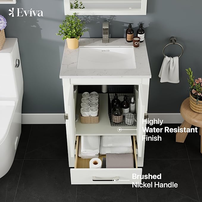 Eviva London 24 in. White Single Sink Bath Vanity with Carrara Quartz Top