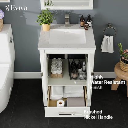 Eviva London 24 in. White Single Sink Bath Vanity with Carrara Quartz Top