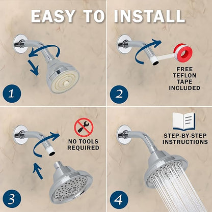 Aqua Elegante Massage Shower Head With Mist - 2.5 GPM - Polished Chrome | High Pressure Boosting, 6 Function Adjustable Massaging Rainfall Showerhead For Low Flow Baths With Water Saving Nozzles