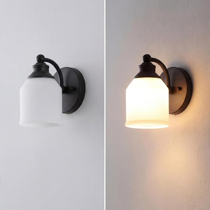 JONATHAN Y Lydia 1-Light Metal Vanity Wall Sconce 5.13", Oil Rubbed Bronze | Frosted White Glass Bell Shades, Dimmable Hardwired Damp Rated Bathroom Wall Sconce, Classic Style, LED Bulbs Included