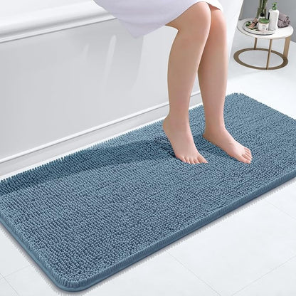 OLANLY Bathroom Runner Rugs 47x20, Extra Soft Absorbent Chenille Bath Rugs | Airy Blue, Quick-Drying Rubber Backing, Washable Long Bath Mat for Bathroom Floor, Tub and Shower, Home Decor Accessories