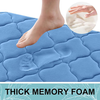 OLANLY Memory Foam Bath Mat Rug 47x24, Ultra Soft and Absorbent Bathroom Rugs, Non-Slip, Comfortable, Machine Washable Bath Carpet for Bathroom Floor, Tub, Shower and Home Decor Accessories, Blue