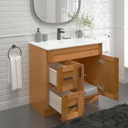 36" Shaker Bathroom Vanity Sink Base with Drawers (Ready-to-Assemble) (Maple Shaker Vanity Base)
