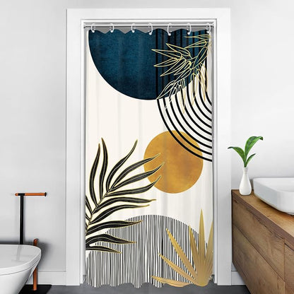 Stall Small Mid Century Blue Boho Abstract Bathroom Shower Curtain Set | 36Wx72L Plant design, waterproof HD print with fast-drying fabric and 12 hooks.