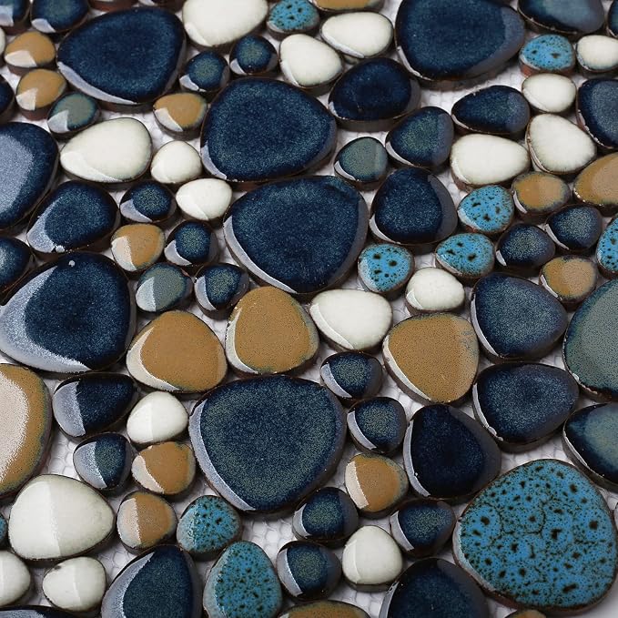 Pebble Tile for Shower Floor Aqua Cobalt Blue Mosaic Backsplash Tiles (5 Sheets)