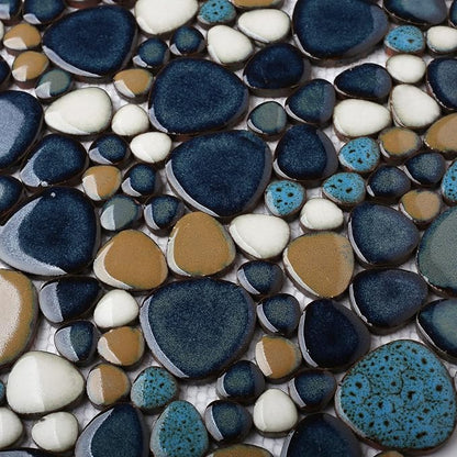 Pebble Tile for Shower Floor Aqua Cobalt Blue Mosaic Backsplash Tiles (5 Sheets)