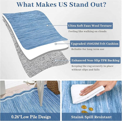 Garvee Navy Scalloped 9x12 Area Rugs for Girls Room Large Washable Rugs | Neutral Solid Rug Stain Resistant Non Slip Floor Mat Carpet Indoor Accent Rug for Bedroom Dining Room Playroom Home Decor
