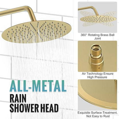 SR SUN RISE Shower Faucet - Multifunctional High Pressure Shower Head System with Handheld Shower Head Fixtures - Valve Included (Brushed Gold, 12 inch)