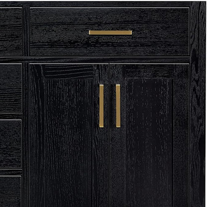 ARIEL Hepburn 66-inch Bathroom Vanity with Sink,Solid Wood, 1.5-inch Pure White Quartz Countertop, Double Rectangular Porcelain Sink, 4 Soft Closing Doors, 6 Dovetail Drawers, Black Oak