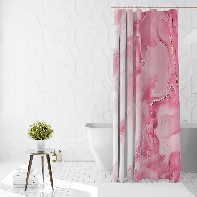 Mocsicka Shower Curtains for Bathroom, Pink Marble Shower Curtain for Bathroom, Pink and White Shower Curtain Modern Art Decor Waterproof Fabric Bath Curtain for Modern Bath Decor, 72 X 72 Inch