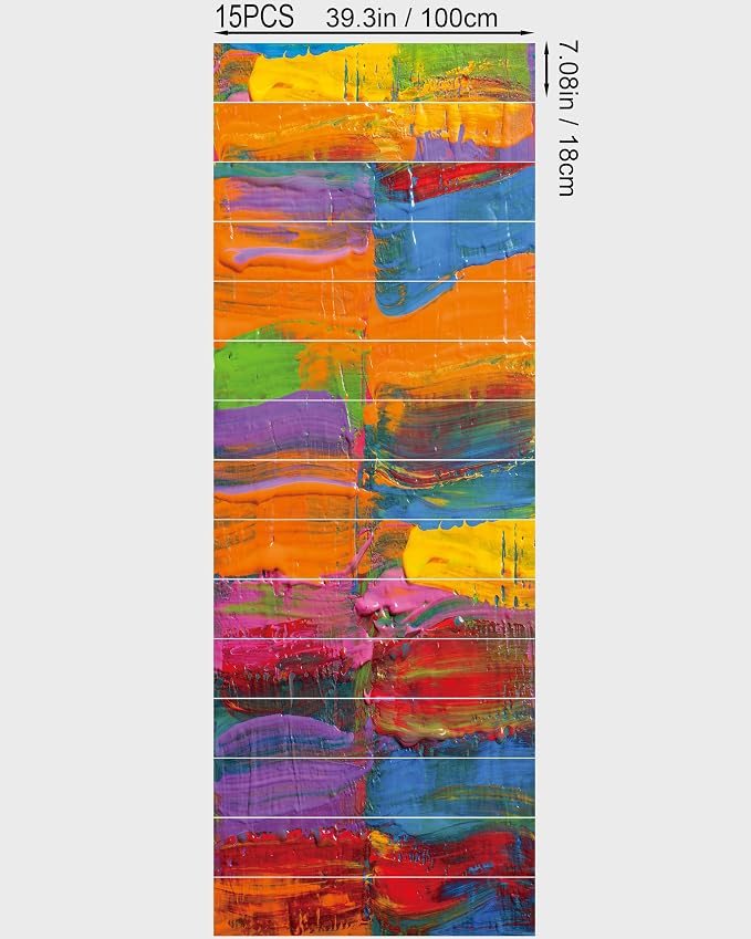 FLFK Graffiti Oil Painting Stair Stickers - Set of 15, Peel and Stick Stair Riser Decals, 39.3"x7.08"