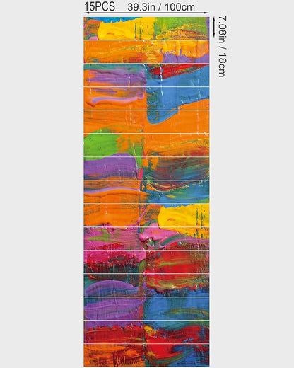 FLFK Graffiti Oil Painting Stair Stickers - Set of 15, Peel and Stick Stair Riser Decals, 39.3"x7.08"