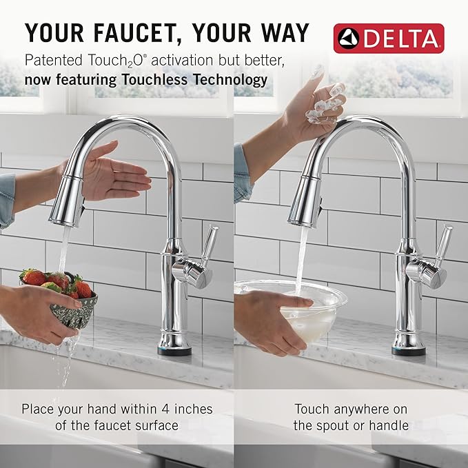 Delta Faucet Renaldi Touchless Kitchen Faucet with Touch Technology, Chrome Kitchen Sink Faucet, Delta ProClean Kitchen Faucet, Pull Down Kitchen Faucet, Lumicoat Chrome 9184TL-PR-DST