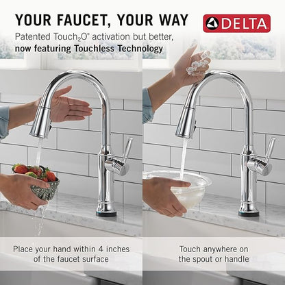 Delta Faucet Renaldi Touchless Kitchen Faucet with Touch Technology, Chrome Kitchen Sink Faucet, Delta ProClean Kitchen Faucet, Pull Down Kitchen Faucet, Lumicoat Chrome 9184TL-PR-DST