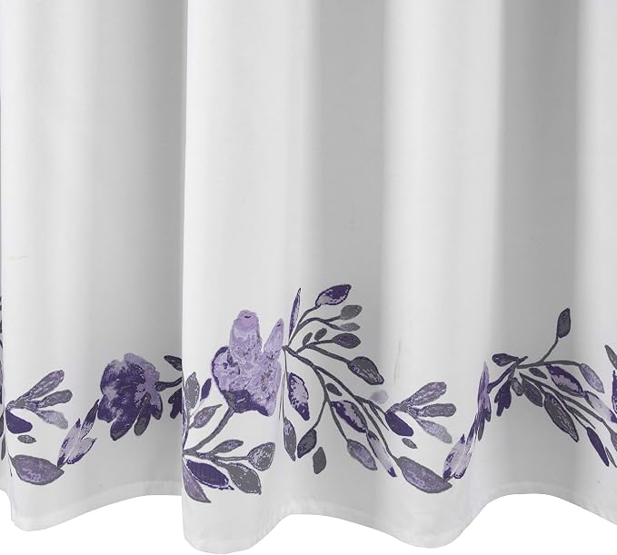 Lush Decor Tanisha Shower Curtain, 72" W x 72" L, Purple & Gray - Lavender Purple Flower Vine Print - Beautiful & Elegant Floral Shower Curtain - Modern Farmhouse & Cottage Bathroom Decor