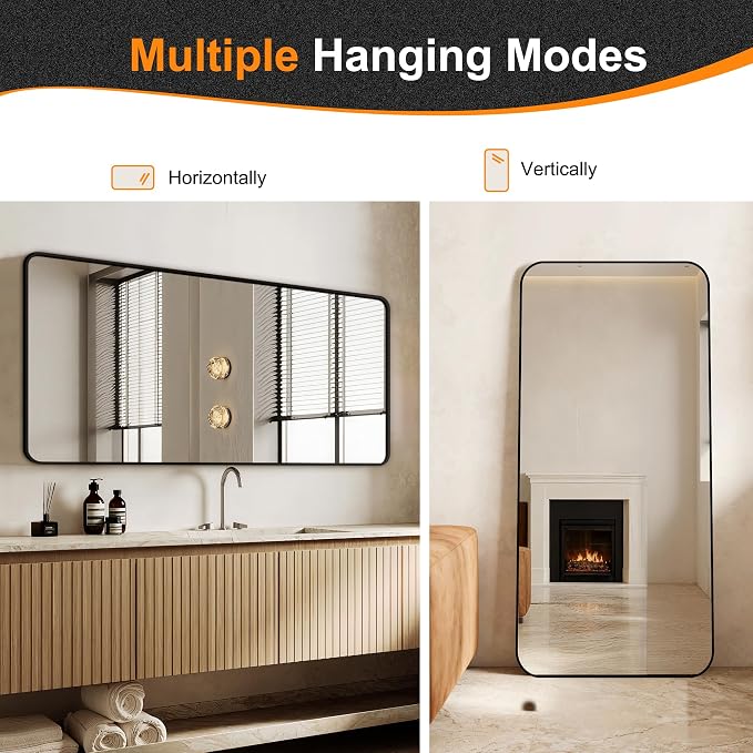 Bathroom Vanity Mirror, Black Framed Mirror for Over Sink, 30x60 | HD glass, distortion-free for makeup and grooming, Sturdy frame, all mounting hardware, hangs horizontal or vertical