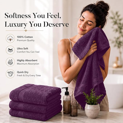 DAN RIVER 600 GSM Cotton Large Bath Towels Set of 4, 27 x 54 Inches, Purple | Larger & Lighter Weight Towels for Bathroom - Highly Absorbent & Quick Dry 100% Cotton Bath Towel Set for Home, Spa & Hotel