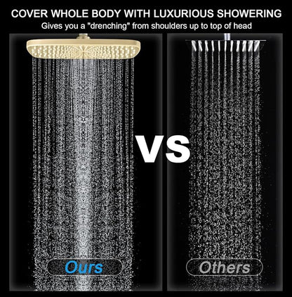 12" High Pressue Rain Shower Head with Handheld, 9 Sprays Hand Showerhead | Shower Heads with Handheld Spray Combo, Dual Head, Built-in Magnetic Docking, Power Jets, 59" Shower Hose, Gold 1.75GPM