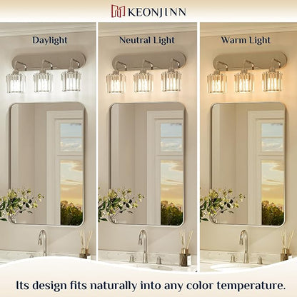 Keonjinn 5-Light Crystal Bathroom Light Fixtures Over Mirror, Chrome | Vanity Lighting Fixture with Square Shades, Dimmable, Modern Style, Compatible with E26 Base LED Bulbs (Blub Not Included)