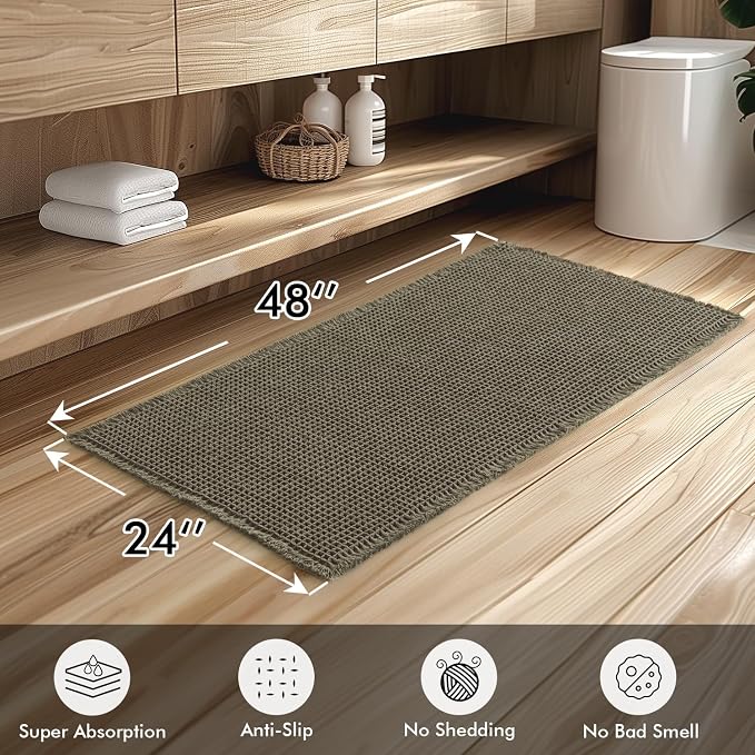 MIULEE Set of 2 Waffle Bathroom Runner Rugs Green 2'x4'(24"x48") | Non Slip, Super Absorbent, Washable, Ultra Soft, Boho Bath Mats for Bathroom Hallway Bedroom Laundry Room Kitchen
