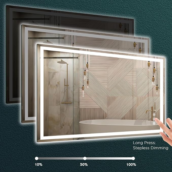 36" x 72" LED Bathroom Mirror with Lights, Memory Vanity Mirror | Anti-Fog, 3 Color Modes, Dimmable, Front Lit, Memory Function, Tempered Glass, Lighted Bathroom Mirror for Wall