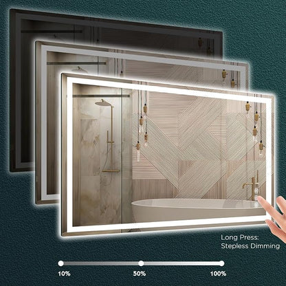 36" x 72" LED Bathroom Mirror with Lights, Memory Vanity Mirror | Anti-Fog, 3 Color Modes, Dimmable, Front Lit, Memory Function, Tempered Glass, Lighted Bathroom Mirror for Wall