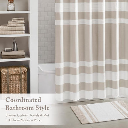 Madison Park Reversible Spa Rug 100%-Cotton Striped Ultra Soft Water Fast Bath Non-Slip Absorbent Quick Dry Mats for Tub, Shower Room, and Bathroom, 20x30, Taupe (Pack of 1) | Quick Dry, Ultra Soft, Pile, Machine Washable, Striped Pattern, Plush, OEKO-...