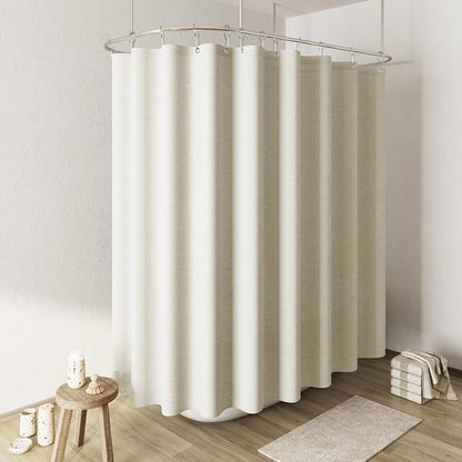 Ivory Linen Shower Curtain, Cloth Textured Fabric Shower Curtain Set with Hooks, Simple Elegant Modern Farmhouse Country Ultra Thick Bath Curtains for Bathroom,Water Repellent,108x72