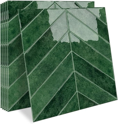 MORCART 20PCS 11.8"x11.8" Herringbone Peel and Stick Backsplash | Dark Green, 3D Adhesive Waterproof Wall Tiles for Kitchen, Bathroom, Living Room, Laundry Room, Subway Tiles