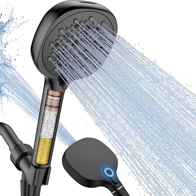 Filtered Shower Head with Handheld, High Pressure 8-mode Shower with Filter | Remove Chlorine for Hard Water, Reduce Dry Itchy Skin, Anti-clog Nozzles, Built with Power Wash, Extra Holder & Hose