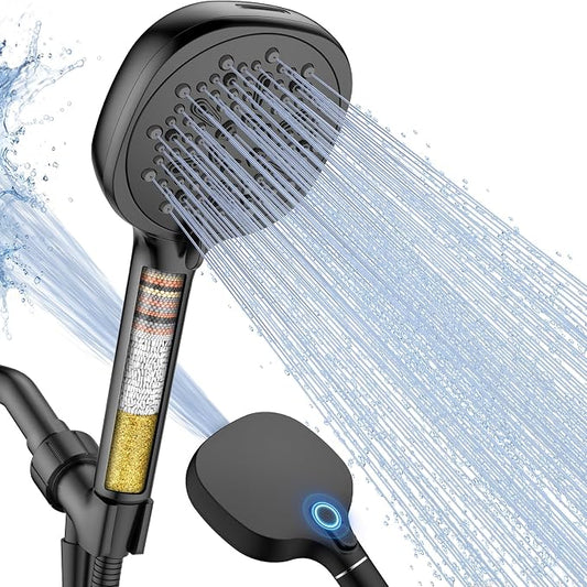 Filtered Shower Head with Handheld, High Pressure 8-mode Shower with Filter | Remove Chlorine for Hard Water, Reduce Dry Itchy Skin, Anti-clog Nozzles, Built with Power Wash, Extra Holder & Hose