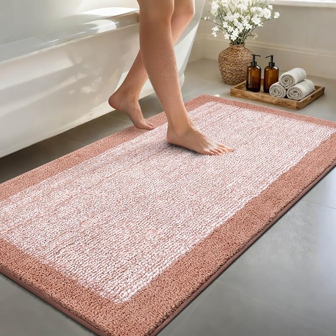 60x24 Long Bathroom Rugs Washable Non Slip, Pink Bath Mat for Bathroom Floor Tub, Soft Absorbent Quick Dry Mats for Shower, Bathtub,Home Decor