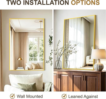 Rectangular Bathroom Mirror, 36"x24" Gold Metal Framed Vanity Mirror | HD Shatterproof Wall Mirror, Horizontal or Vertical Hanging, Easy Installation for Bathroom, Bedroom, Living Room, Entryway
