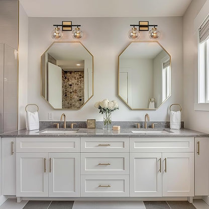 KSANA Black Gold Vanity Light, Modern Bathroom Light Fixture with Mercury Glass Shade, Brass 2-Light Globe Wall Sconce Over Mirror