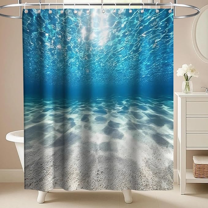 Modern Ocean Nautical Shower Curtain Summer Luxury Tropical Funky Nature | Trendy Shower Curtains for Bathroom, Waterproof Bath Curtain with Hooks Machine Washable Bathtub Curtains 72x78 Inch Blue