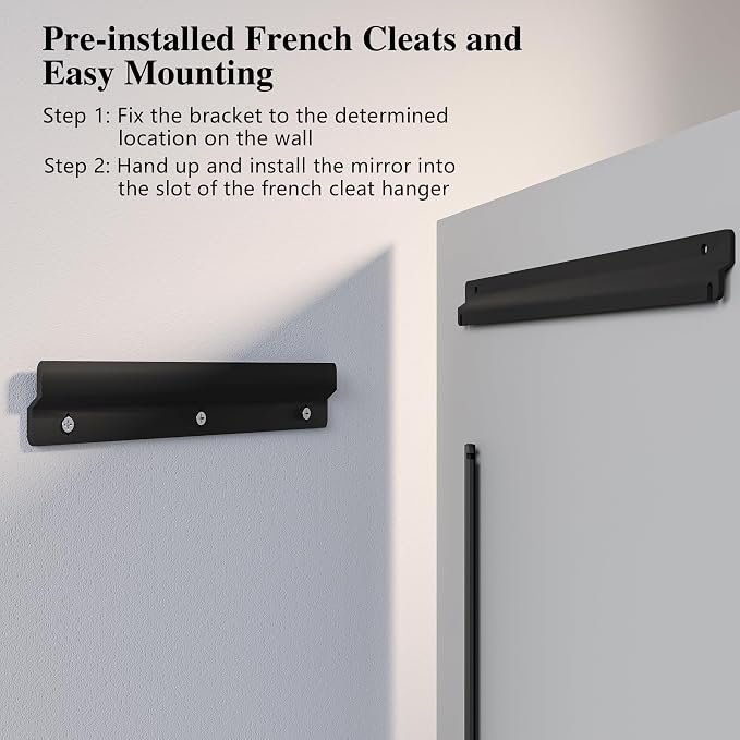 Frameless Bathroom Mirror, 48" x 36" Beveled Wall Mirror | 5mm HD glass, 20mm beveled edge, frameless, anti-rust, shatterproof, french cleat, horizontally or vertically