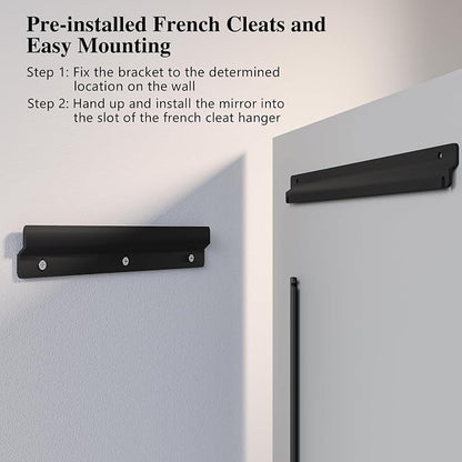 Frameless Bathroom Mirror, 48" x 36" Beveled Wall Mirror | 5mm HD glass, 20mm beveled edge, frameless, anti-rust, shatterproof, french cleat, horizontally or vertically