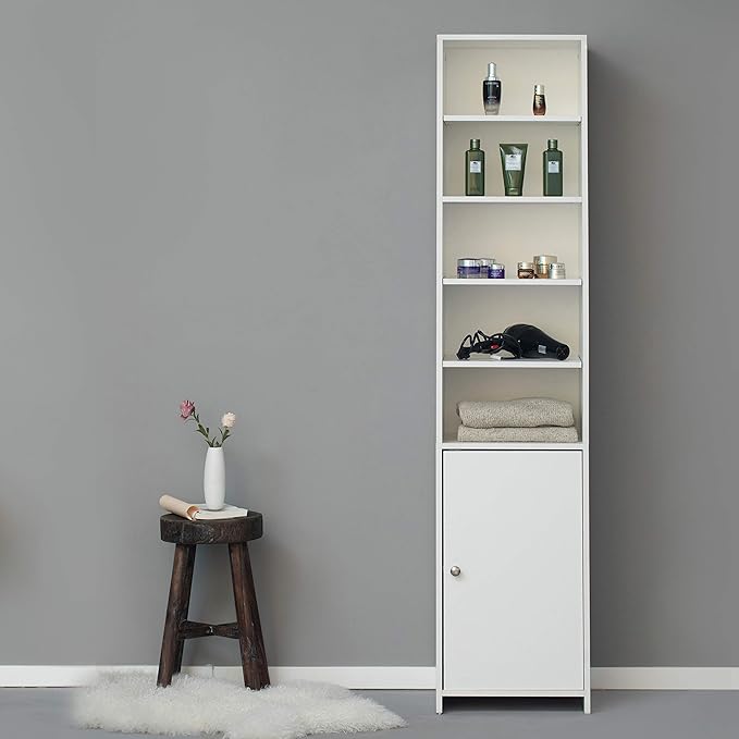 Basicwise, White Tall Freestanding Bathroom Laundry Storage Organizer Cabinet Linen Tower (QI003901.WT)