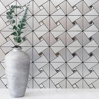 DICOFUN Peel and Stick Backsplash Metal Tile, Mixed Glass Self-Adhesive Mosaic Tiles, Stainless Steel Stick on Wall Tiles for Kitchen and Bathroom Backsplash, Mirror Décor (1)
