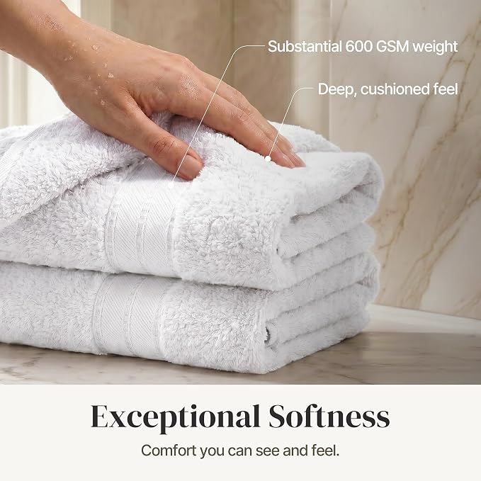 Modern Threads - Spun Loft 6-Piece 100% Combed Cotton Towel Set - Bath Towels, Hand Towels, & Washcloths - Super Absorbent & Quick Dry - 600 GSM - Soft & Plush, White