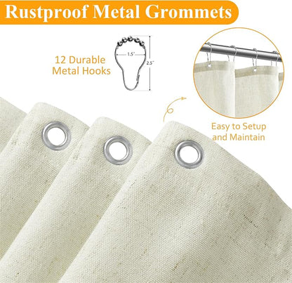 Ivory Linen Shower Curtain, Cloth Textured Fabric Shower Curtain Set with Hooks, Simple Elegant Modern Farmhouse Country Ultra Thick Bath Curtains for Bathroom,Water Repellent,72x90