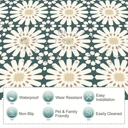 MORCART 40PCS 7.87" x 7.87" Peel and Stick Floor Tile, Green Floral Look | Self-Adhesive DIY Vinyl Flooring, Removable and Waterproof Tile Sticker for Bathroom, Kitchen, Wall, Bedroom, Stairs