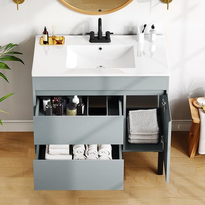 YITAHOME 36 Inch Bathroom Vanity with Sink | Bathroom Cabinet Vanity for Media Space, Freestanding Storage Bathroom Vanity with 1 Soft Closing Cabinet & 2 Drawers
