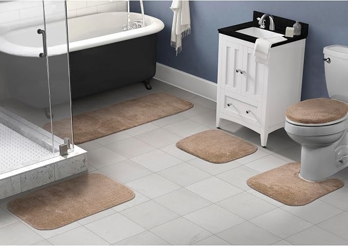 Garland Rug Traditional 5 Piece Nylon Washable Bathroom Rug Set Taupe