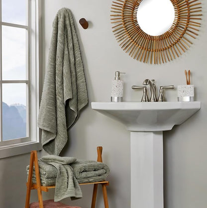 SKL Home CloudSoft/Bedford Floral Bath Towel Set-4pc, 100% Cotton, Sage | 2 Bath towels, 2 hand towels. 600 GSM weight. Spa-level quality. Soft & absorbent, reversible jacquard.