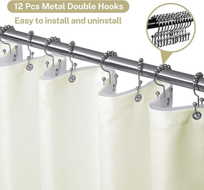 3 in 1 Shower Curtain Set, Cream Shower Curtain and Liner Set with 12 Double Sided Shower Curtain Hooks, Cloth Shower Curtains for Bathroom,Waterproof, 72" W*72" H